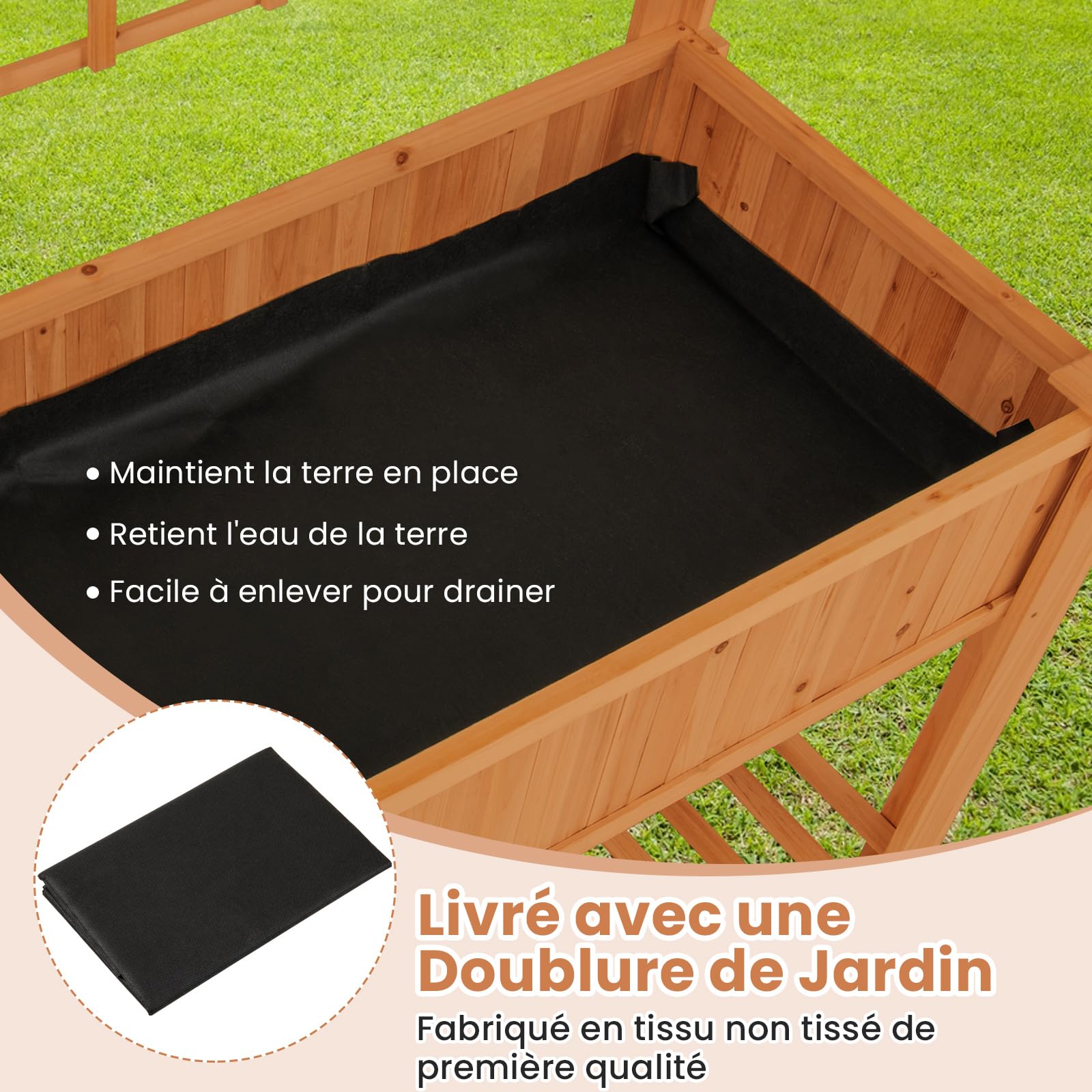 RELAX4LIFE Jardiniere sur Pieds avec Treillis, Jardiniere Treillis en Bois, Carre Potager sur Pied, Étagère Inférieure pour Outils, Trou de Drainage, Fond Amovible, pour FleursLégume Herbe (Marron)