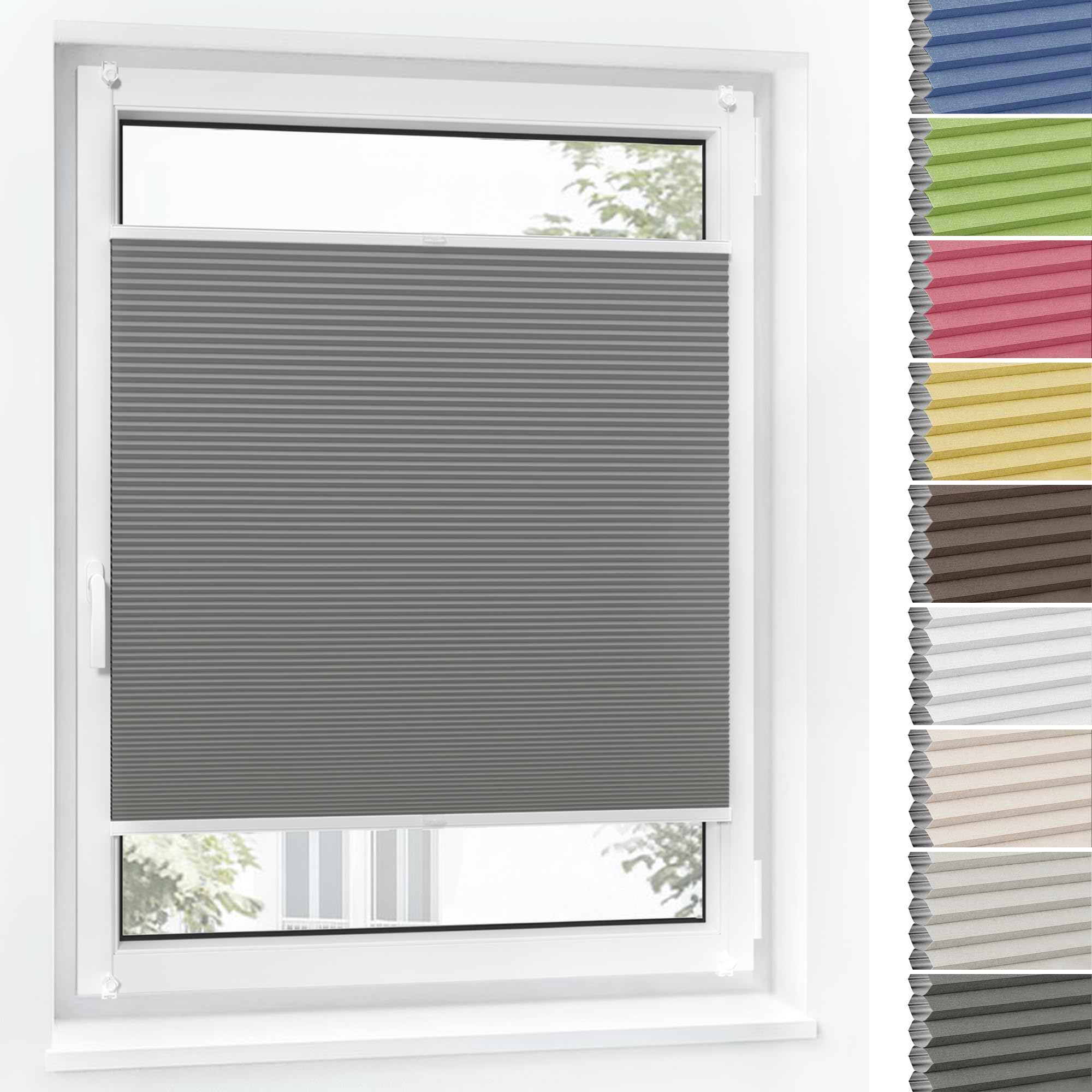 Jalousiescout Klemmfix Tende Plissettate a Nido d'Ape Senza Foratura, 40x140cm, grigio, Termiche Oscuranti, Protezione Sole/Privacy/Calore per Finestre e Porte