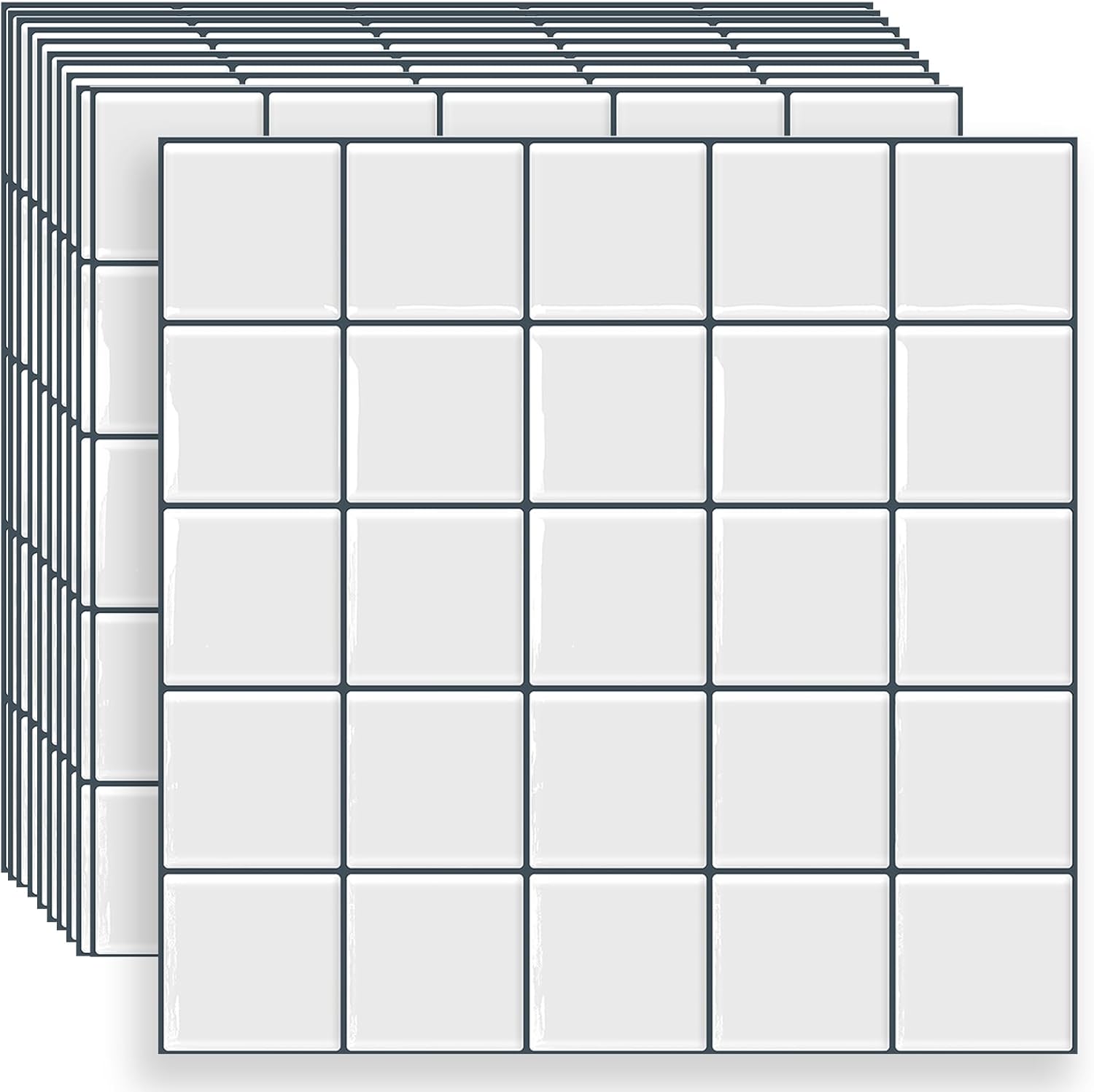 DEWOO Square Peel and Stick Backsplash Tiles Self Adhesive Subway Checkered Grid for Kitchen Bathroom Wall White (10-Sheet,12"×12")