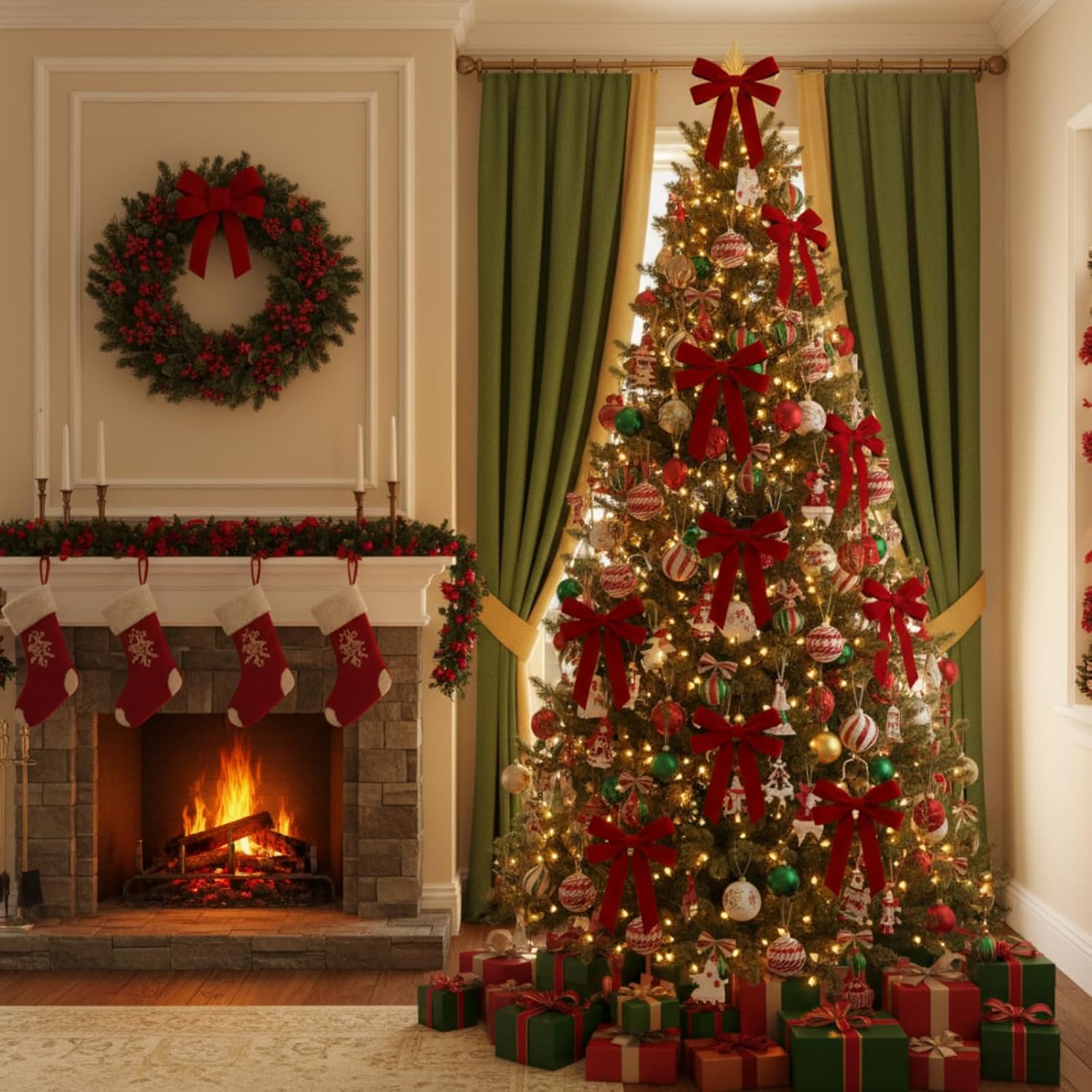 Soulchen 12 Pcs 20 Inches Christmas Garland Ties with Large Velvet Bows Reusable Holiday Wreath Twist Tie Bows for Banister Christmas Tree Indoor Outdoor Party Decorations(Wine Red)