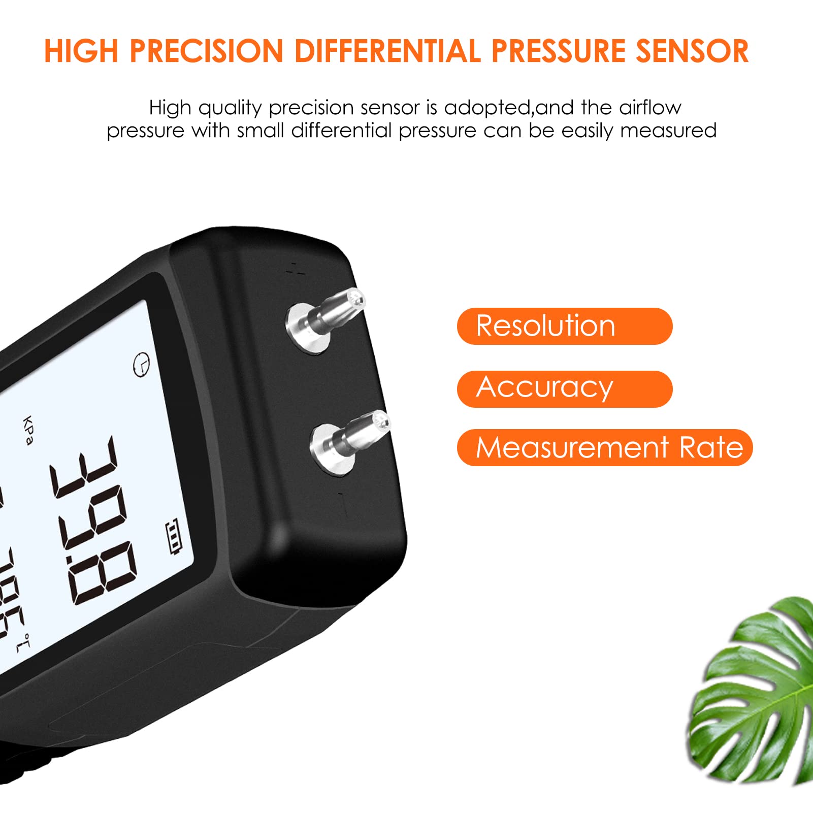 AS511B Digitales Differenzdruckmessgerät -206,8~206,8 KPA Manometer Luftgasdruckprüfgerät mit zwei Anschlüssen und LCD-Display mit Hintergrundbeleuchtung