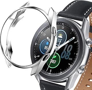 ELMO3EZZ Case Compatible with Samsung Galaxy Watch 3 45mm Case All-Around Screen Protector Watch Soft TPU Shockproof Cover Slim Guard Thin Bumper Shell Protector (Silver)