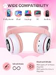 Kids Headphones,BREIS Cat Ear LED Light Up Foldable Bluetooth Headphone for Kids,2 in 1 Wired/Wireless Mode HD Stereo Sound for PC/Phone/iPad/Study/Travel