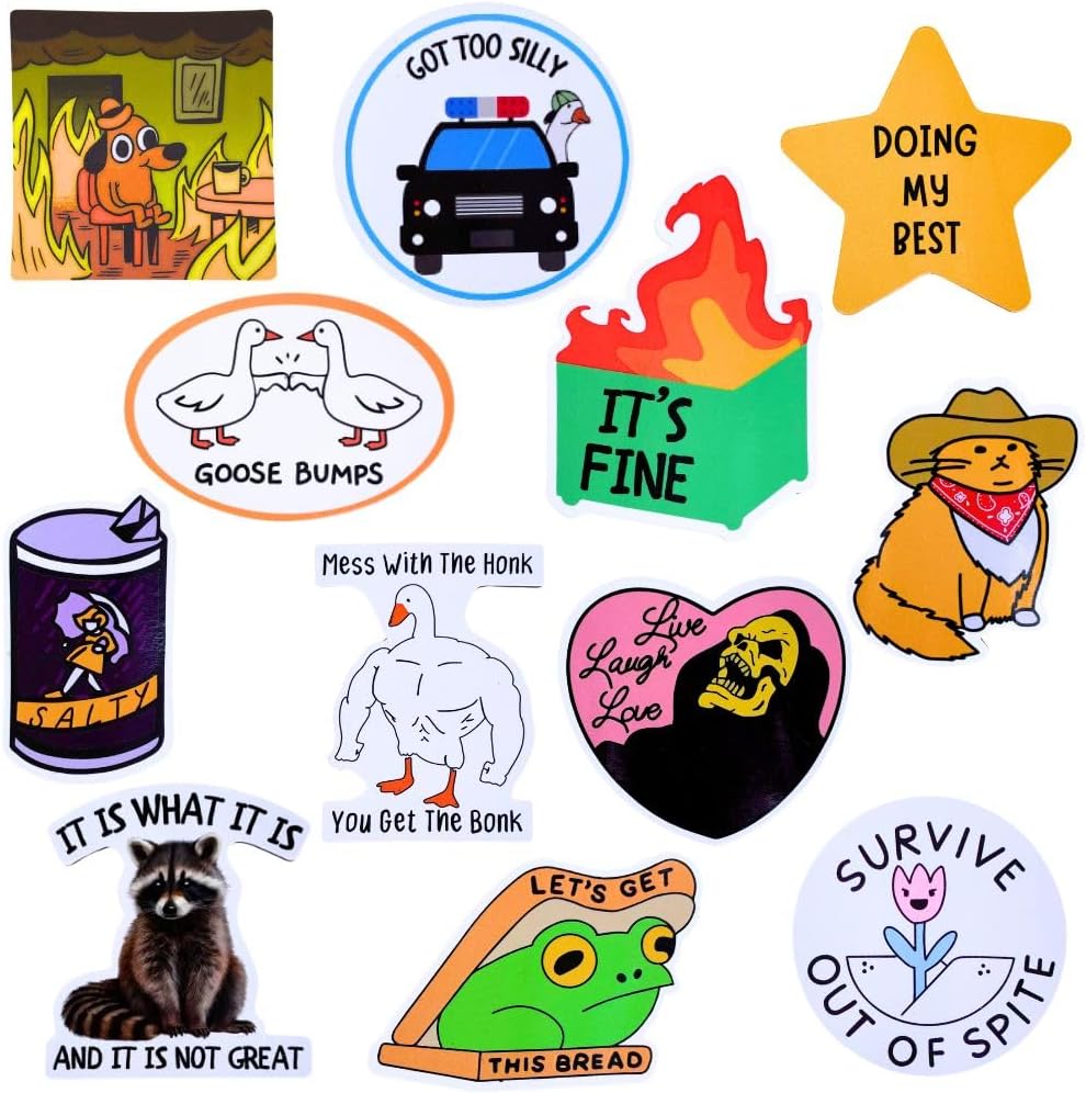 Pounchi Funny Meme Fridge Magnets 12-Pack - Cute Animals & Meme PVC Magnetic Stickers