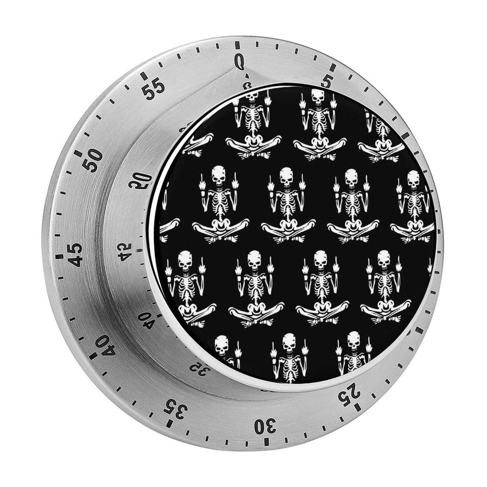 Middle Finger Skull Skeleton Black Circular Rotating Timer, Suitable for Kitchen and Bedroom