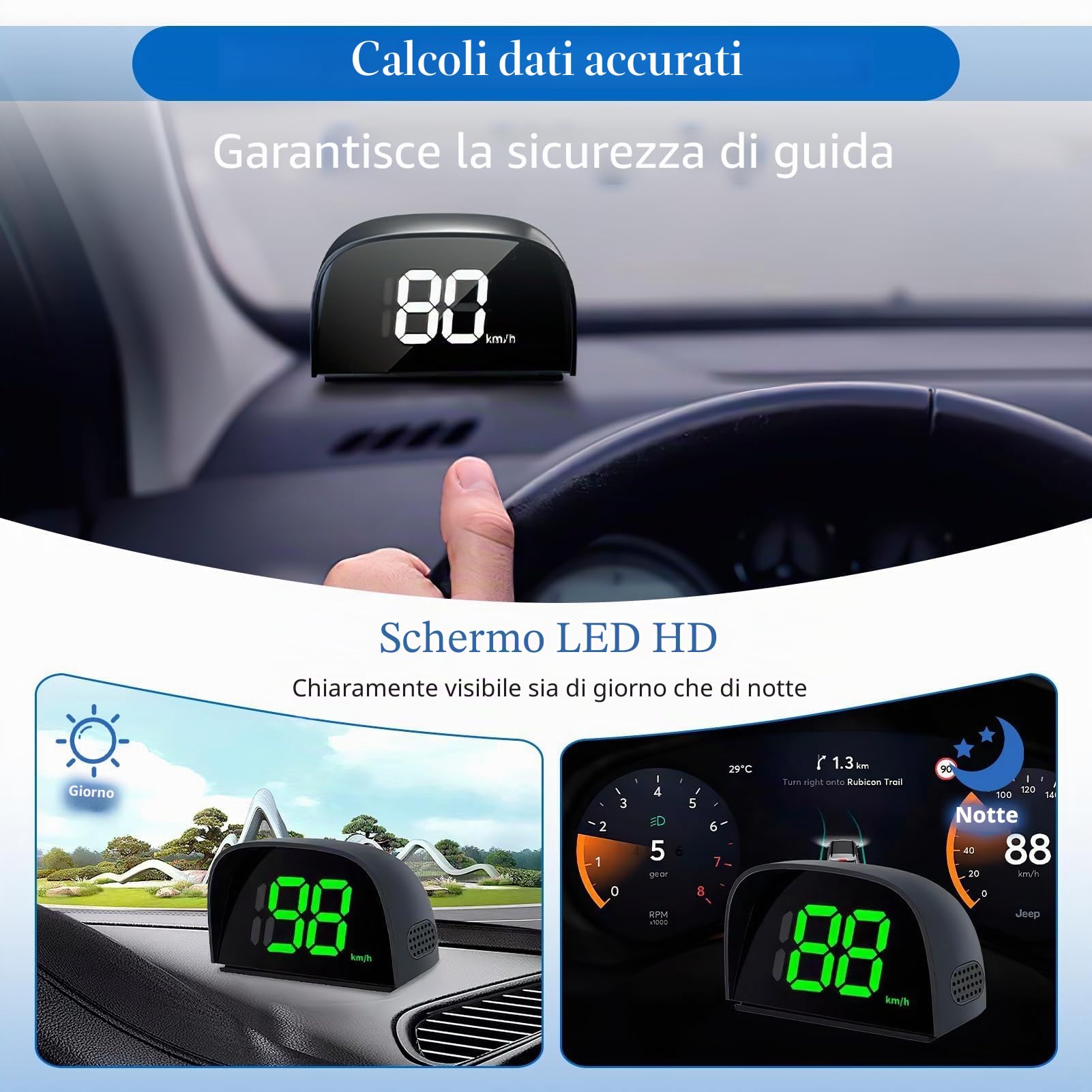 Tachimetro Digitale GPS Universale per Auto Moto Camion Bici Head up Display HUD per Car Velocità KMH Schermo LED con Parasole Facile da Installare USB Plug and Play