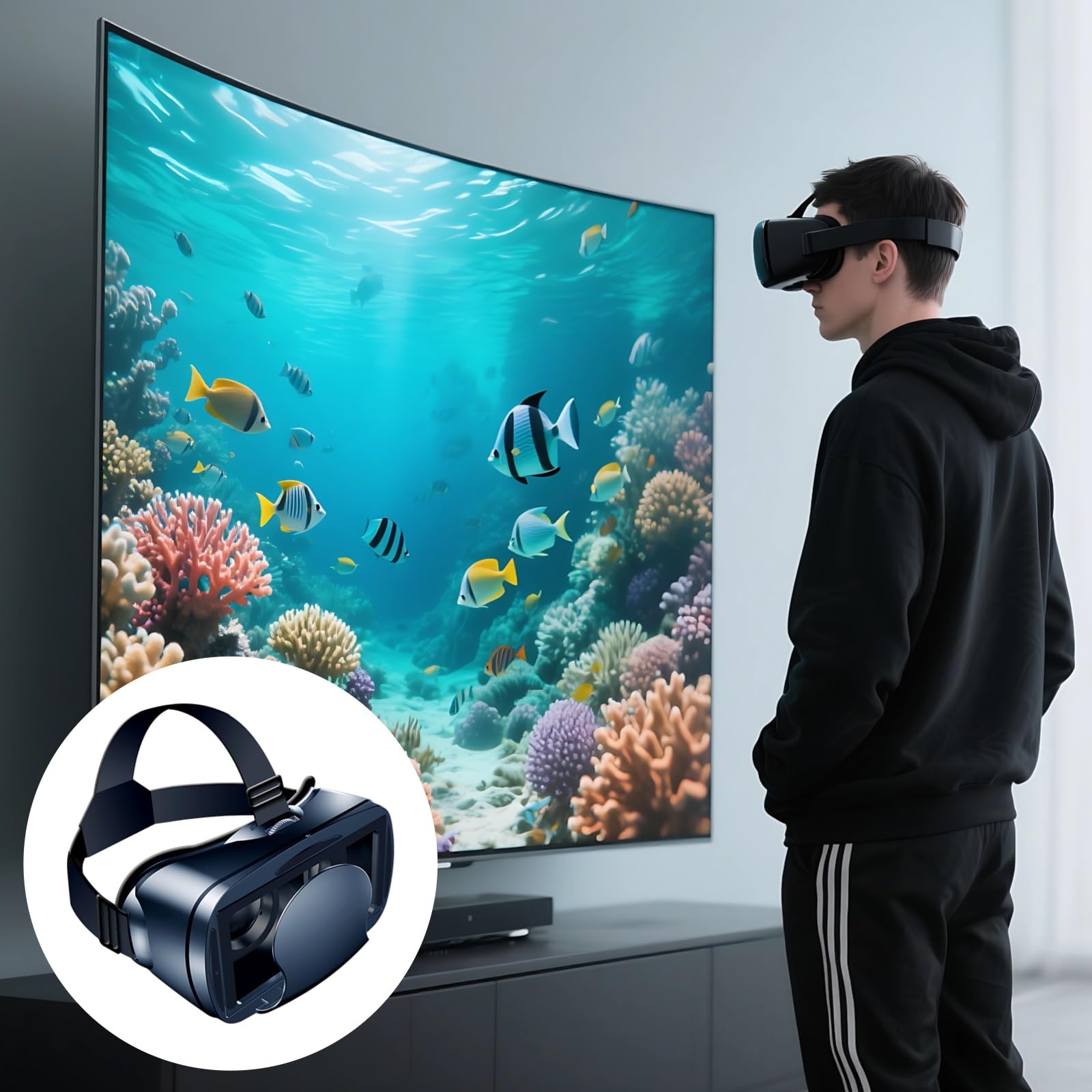Casque VR Universel, lentilles filtrant la lumière Bleue, Sangle de tête réglable, Compatible avec téléphones 5 à 7 Pouces, 12,7 à 17,7 cm, Vision Grand Angle 120°, pour applis VR et Jeux