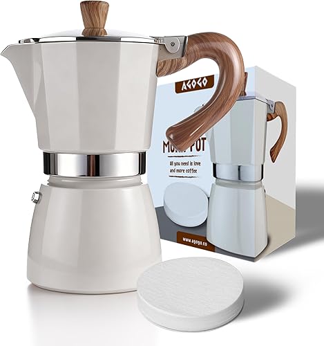 Miniatura 1 de AGOGO Milano Moka - Cafetera espresso para estufa, greca, cafetera turca con filtro de papel, 6 tazas, color crema