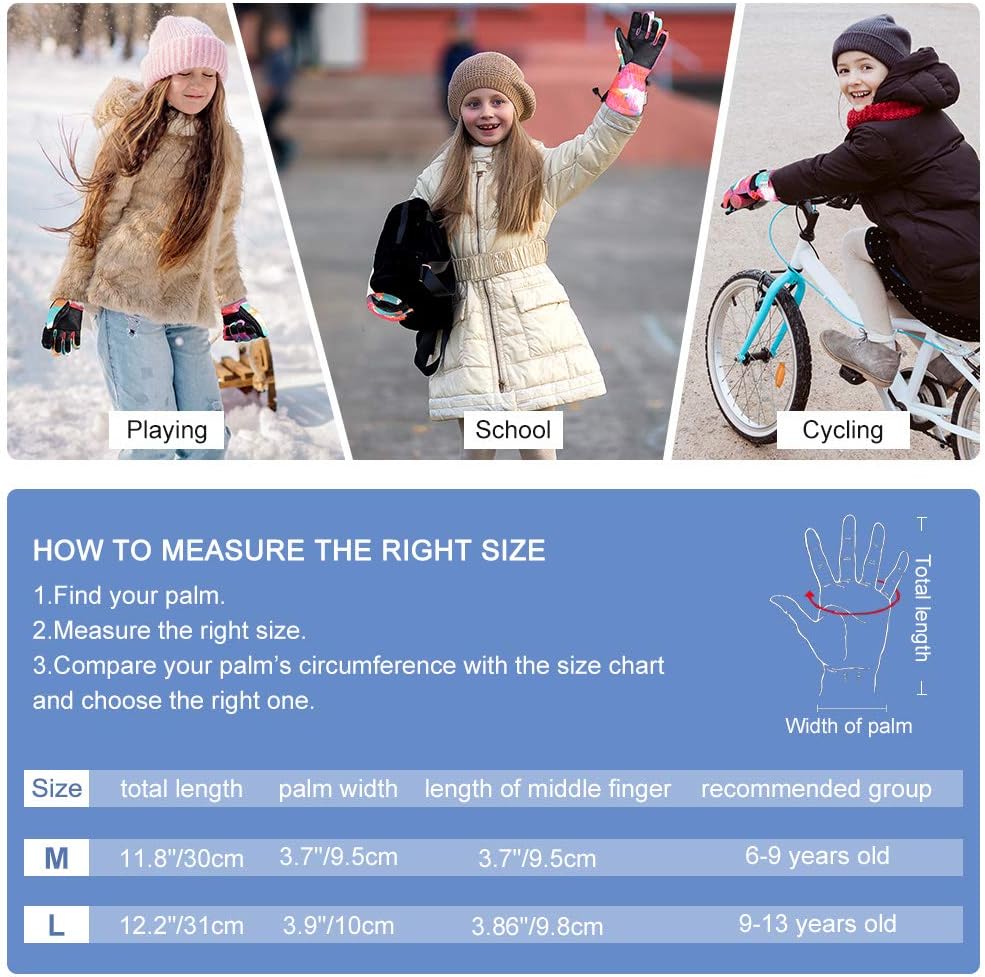 Kids Winter Ski Waterproof Gloves - Splash-Proof Warm & Soft Nylon with Zipper Pocket Mittens for Boy & Girl 2 Colors & Size : Clothing, Shoes & Jewelry