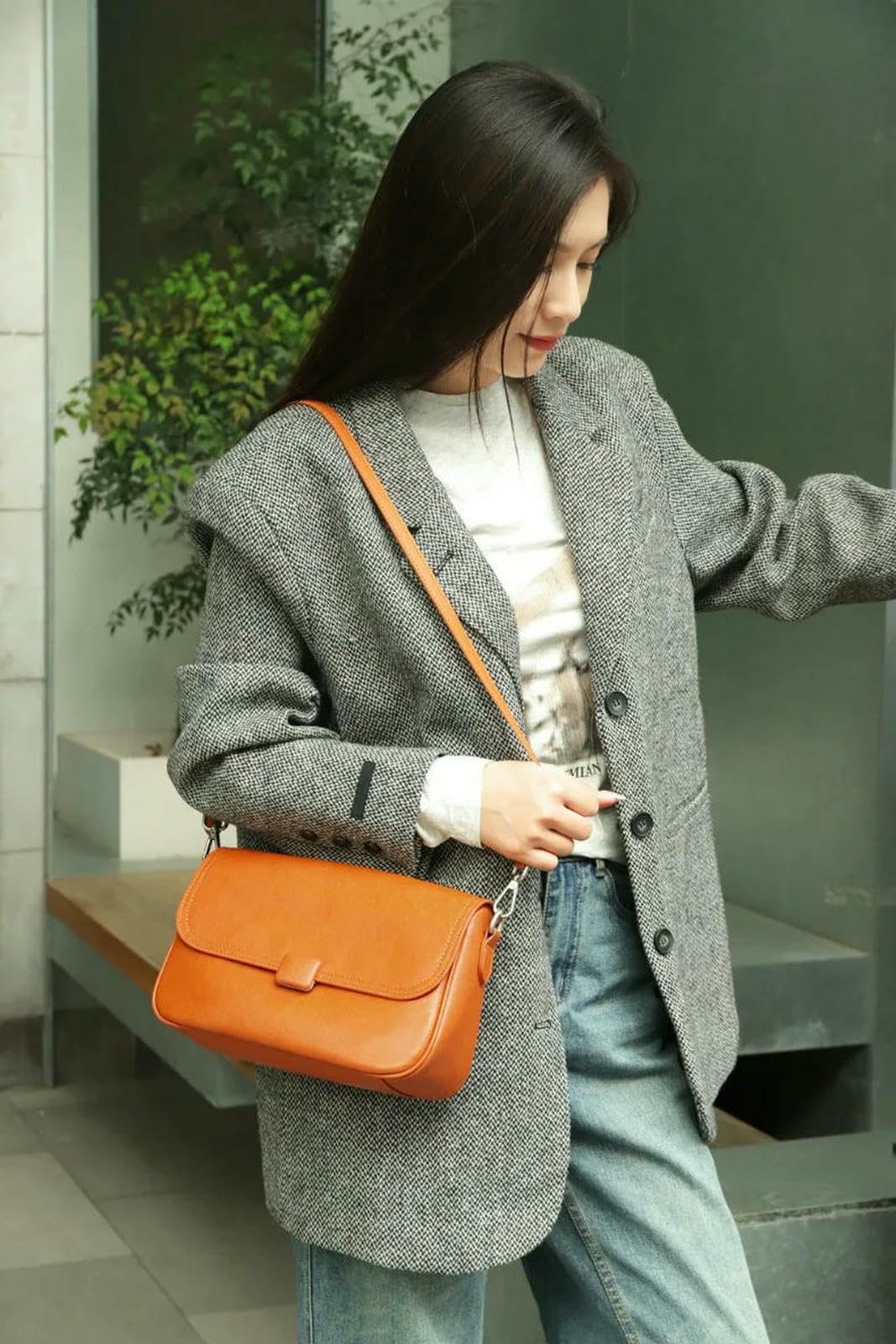 Borsa a Tracolla da Donna Pochette Spalla Convertibile E Borsetta Ascellare Mini Quadrata-Giallo Terra