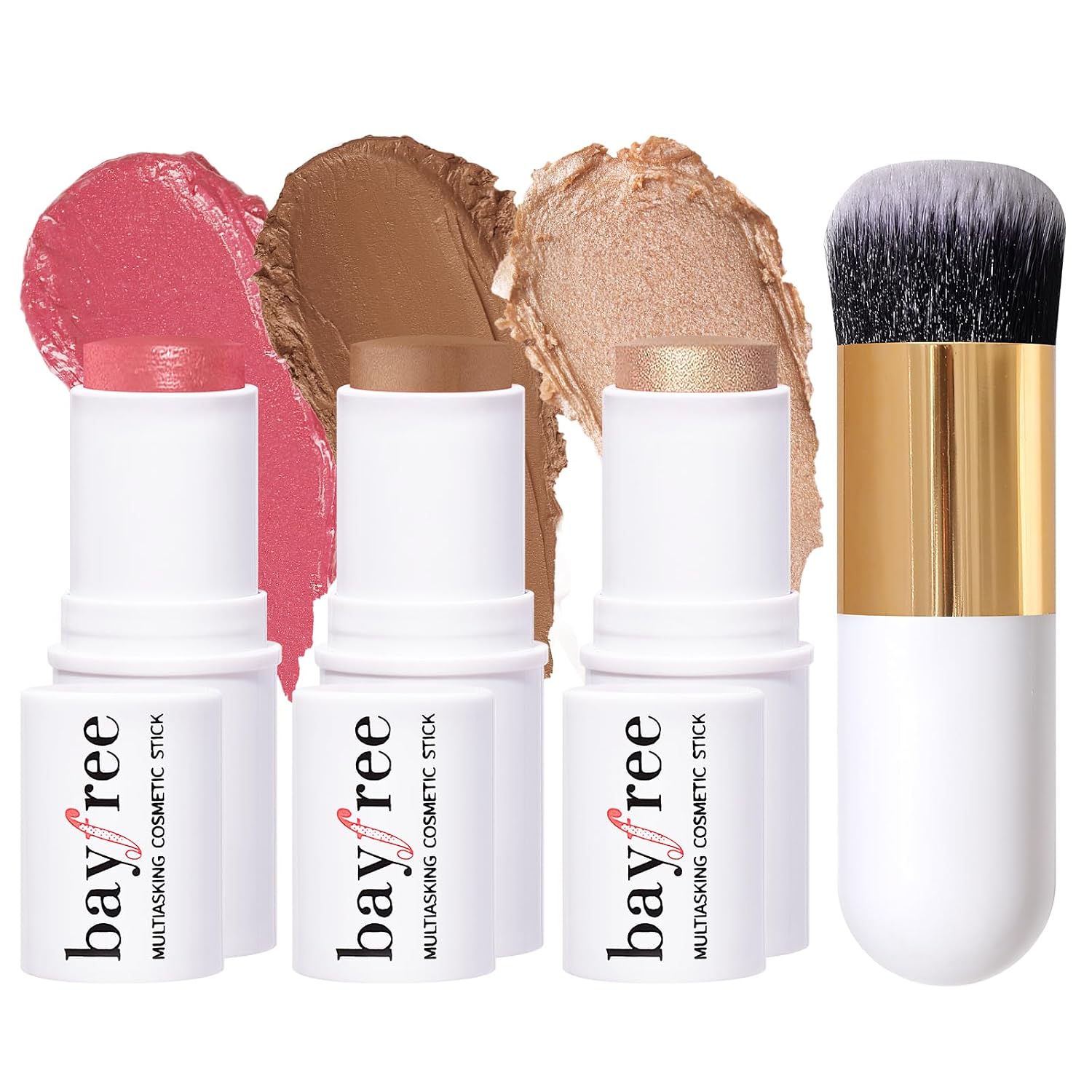 bayfree 3 PCS Cream Contour Stick Set, Bronzer Blush Highlighter Makeup