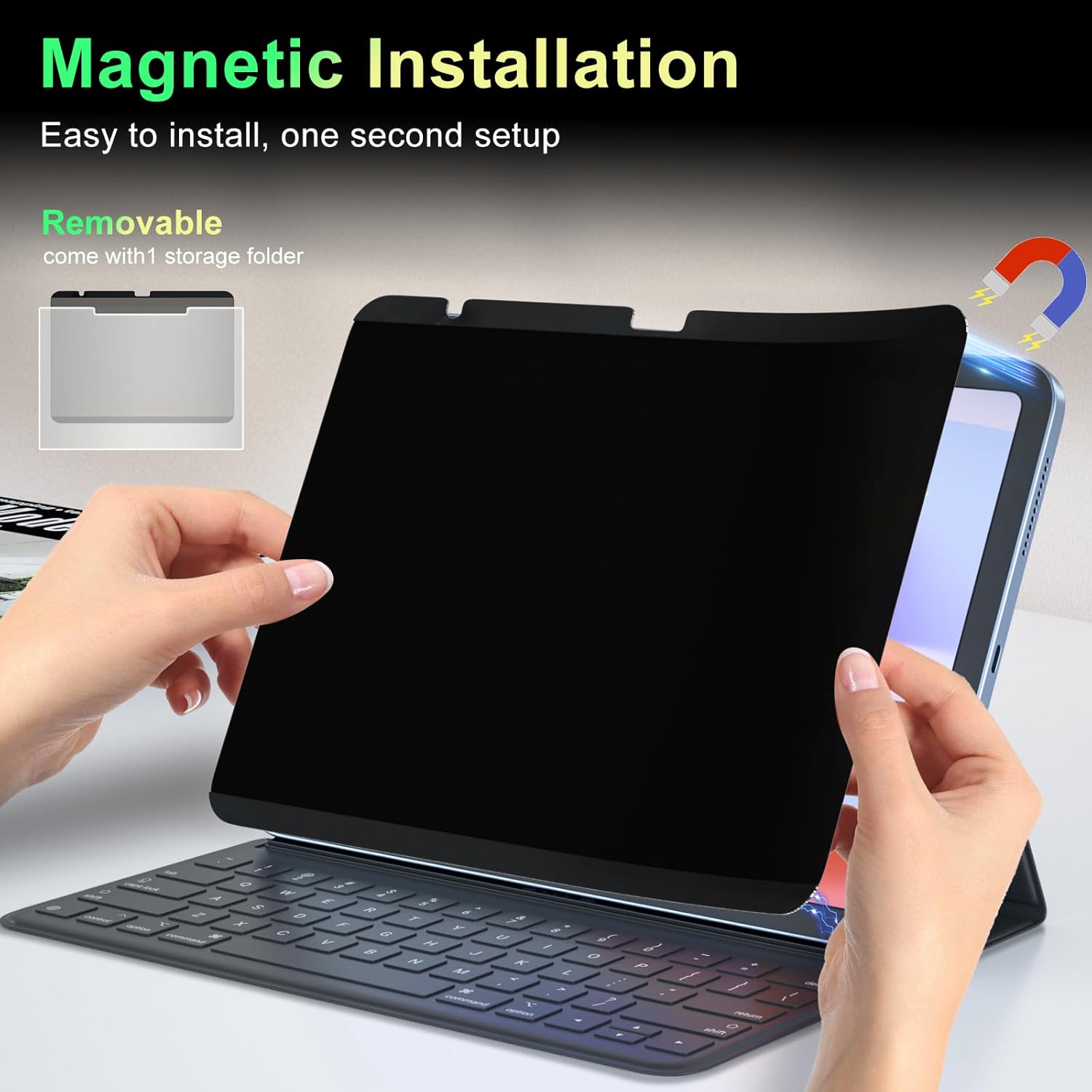 360°Magnetic Privacy Screen for iPad 11th/10th Generation(10.9 Inch, 2022-2025), Removable Anti Blue Light Glare Spy Private Filter, High Sensitive Bubble-Free Easy Install Security Screen Protector