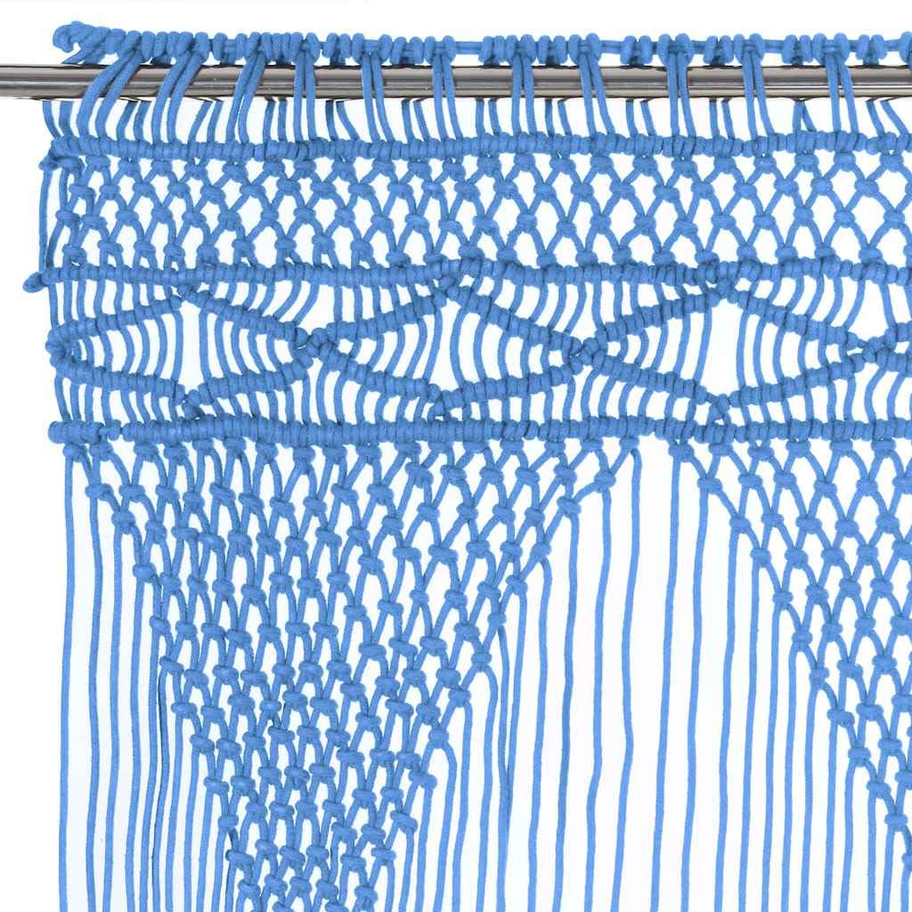 Rideau en macramé Bleu 140x240 cm en Coton et Polyester pour Porte fenêtre séparation pièce décoration intérieur Salon Chambre Cuisine