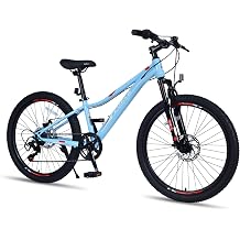 24 Inch 6-Speed Mountain Bike for Kids Boys & Girls Steel Frame, Dual Disc Brakes, Suspension Fork, 24x2.125 Tires, 85% Assembled Fits 912 Years, 4'8"5'2"