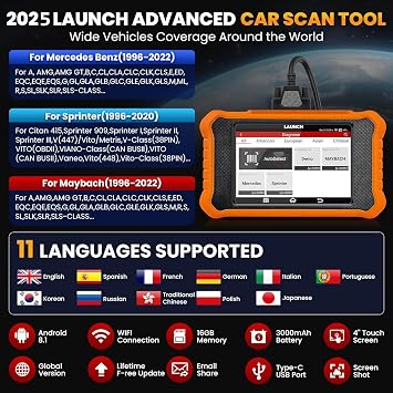 LAUNCH Creader Elite 3.0 OBD2 Diagnostic Tool for Benz/Maybach/Sprinter Same Function as LAUNCH X431 Diagnostic Device 50+ Reset Function Active Test ECU Coding