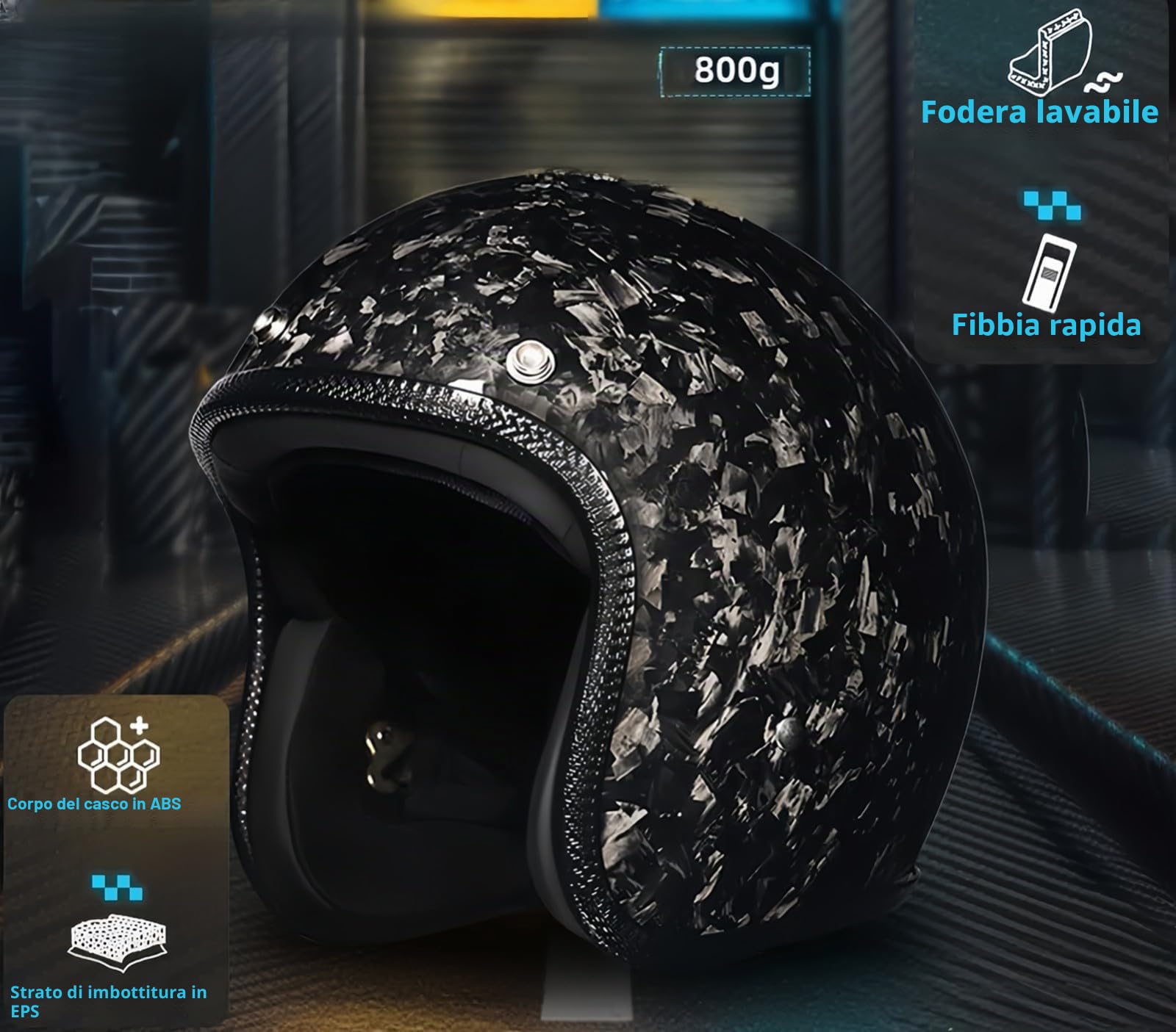 Casco Da Moto Jet Stile Vintage, Omologato ECE, In Fibra Di Carbonio, Leggero, Con Visiera Parasole E Interno Rimovibile.