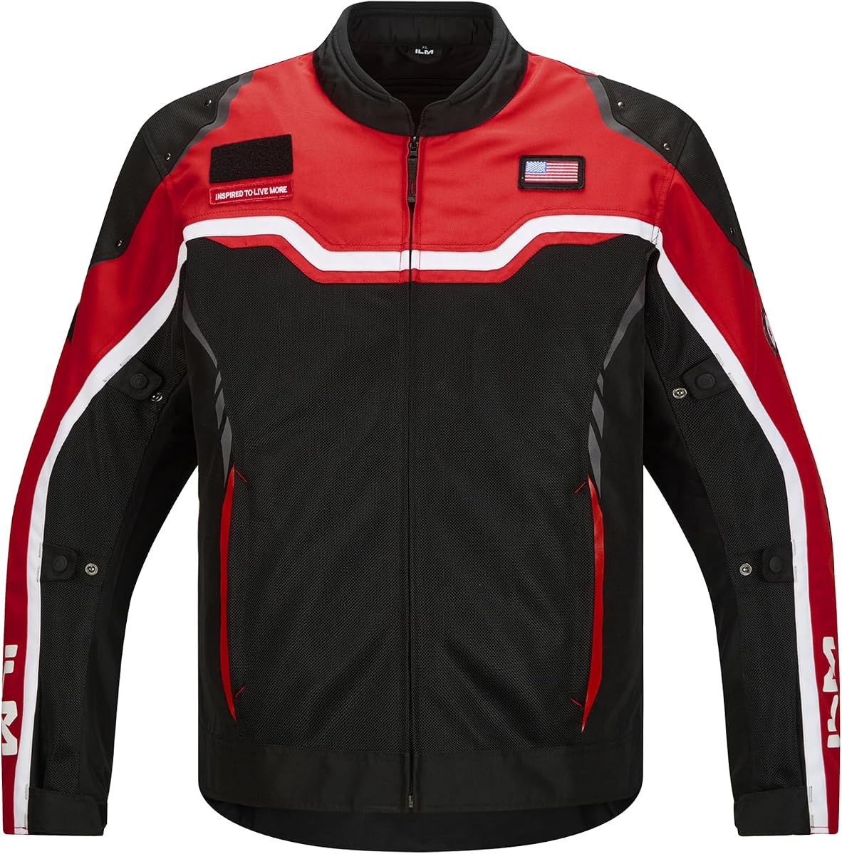 ILM Chaqueta de malla para motocicleta Forro impermeable desmontable blindado CE JRC2-M | Armadura CE-2, Oxford 600D, Forro de malla/impermeable, Correas reflectantes, Uniones reforzadas, Parches personalizables, Verano