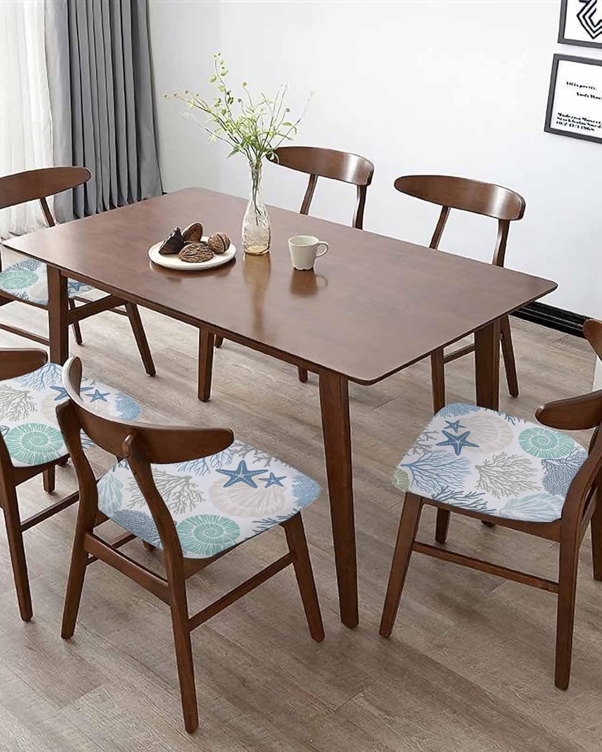 Stretch Dining Chair Seat Covers Set of 4, Removable Washable Chair Covers Seat Slipcovers, Blue Coral Starfish Chair Protector Dust-proof Chair Cover Seat for Kitchen/Office Decor, Textureppa82712