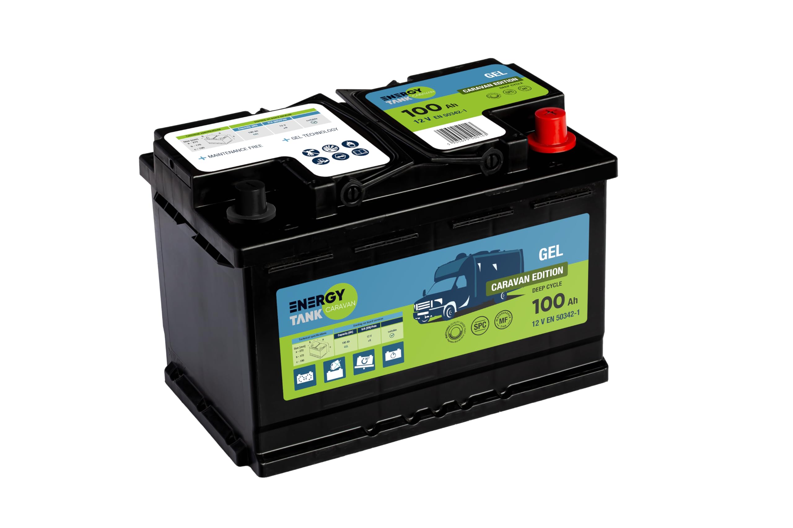 Batería de Gel 12V 100Ah para Autocaravana y Caravana – Protección contra Descarga Profunda – Batería sin Mantenimiento – Resistente a Golpes y Vibraciones
