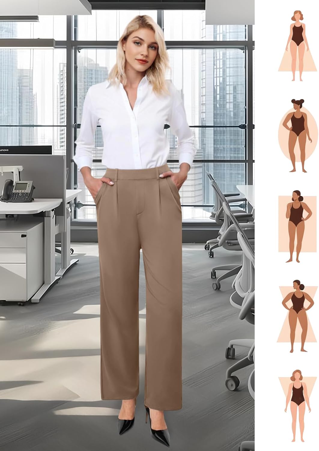 Womens Wide Leg Dress Pants Stretchy High Waisted Work Pants Business Casual Office Trousers with Pockets - Image 5