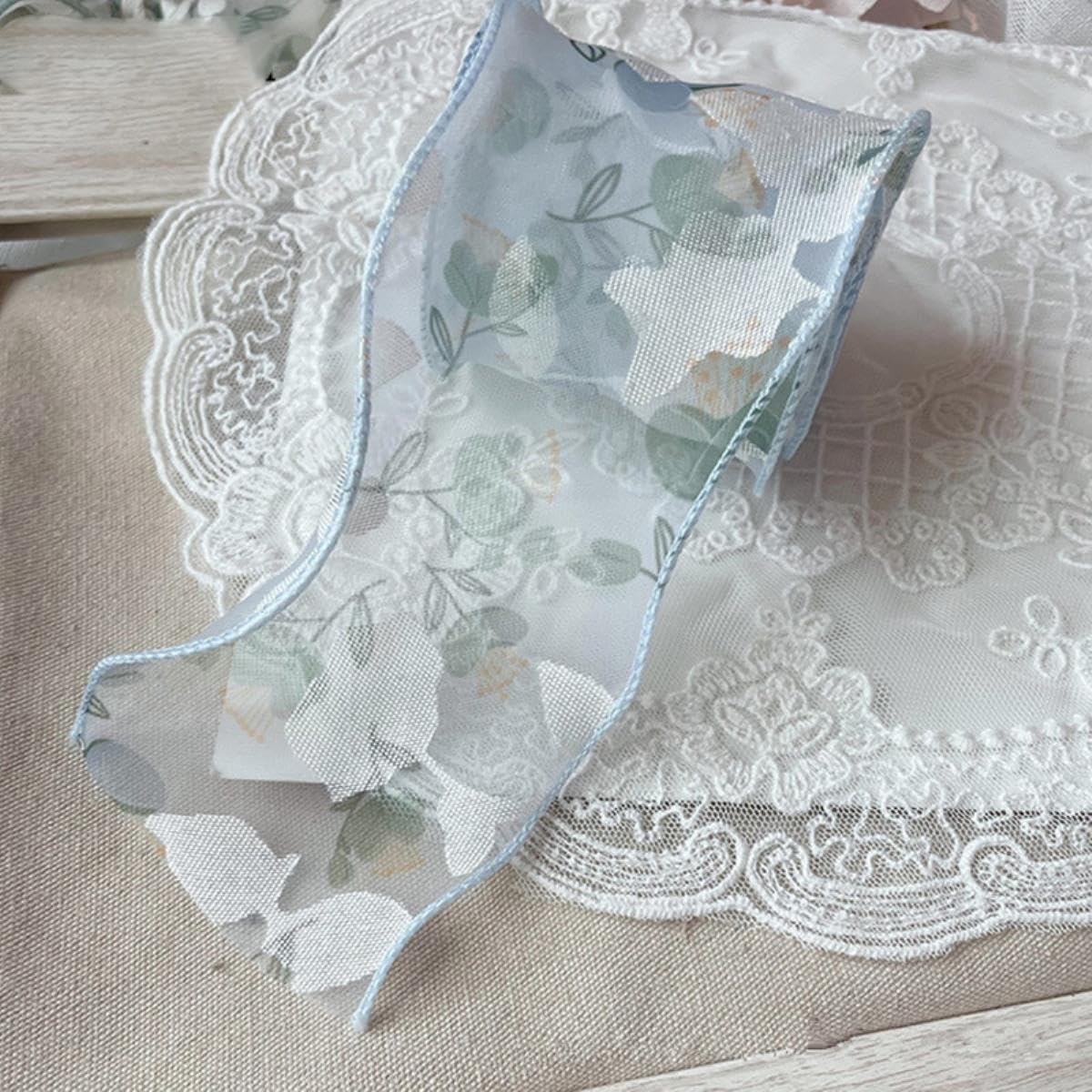 Cinta de Organza de Flores de 6,5-7cm Accesorios de Lazo para el Cabello DIY Materiales de Cinta Hechos a Mano para Embalaje de Regalo 28 Yardas-Azul,65mm