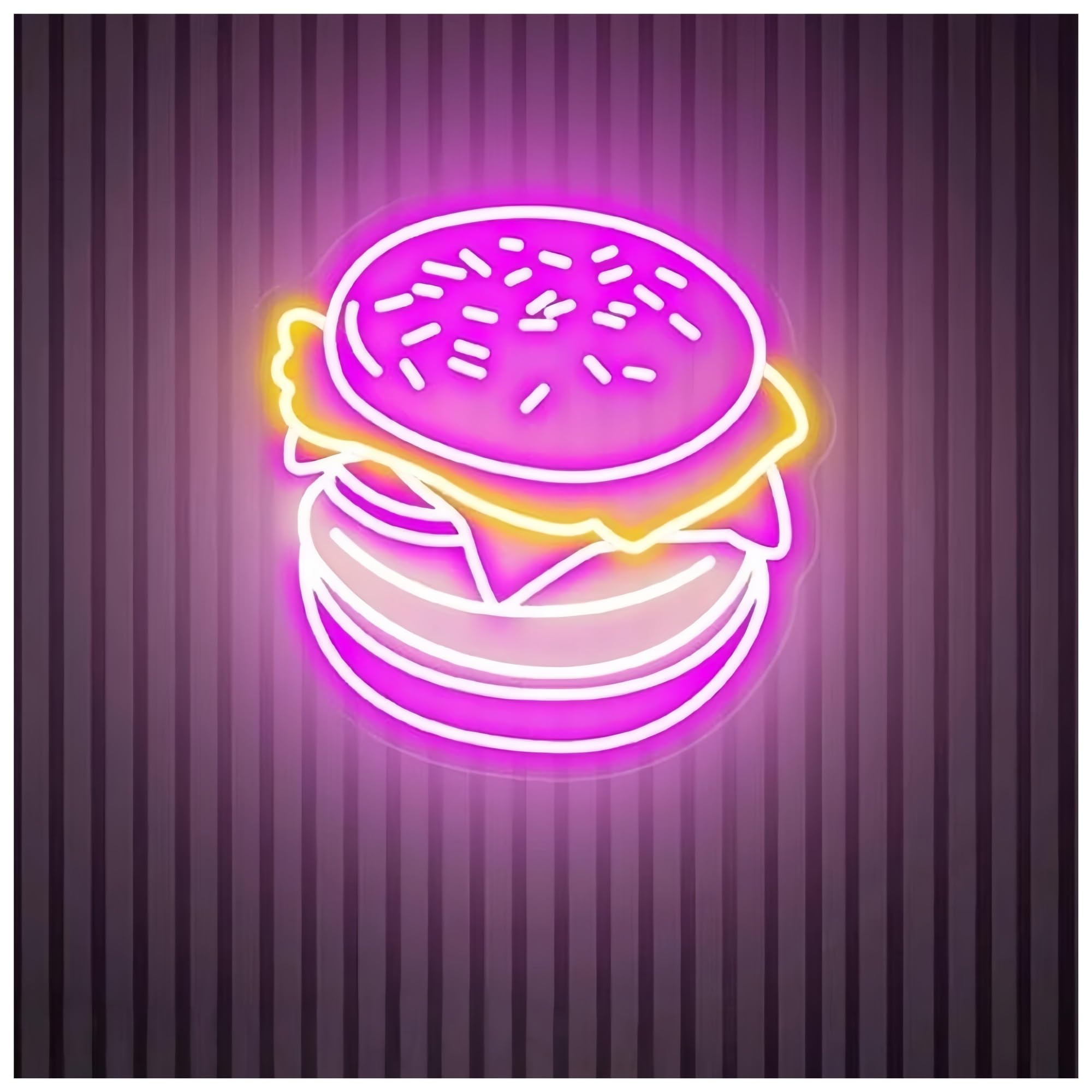 SHOUXI Sign Lamp Burger Neon Sign Hamburger Neon Light Sign Home Wall Decor Coffee Shop Restaurant Decor Fast Food Neon Art(F,50CM)