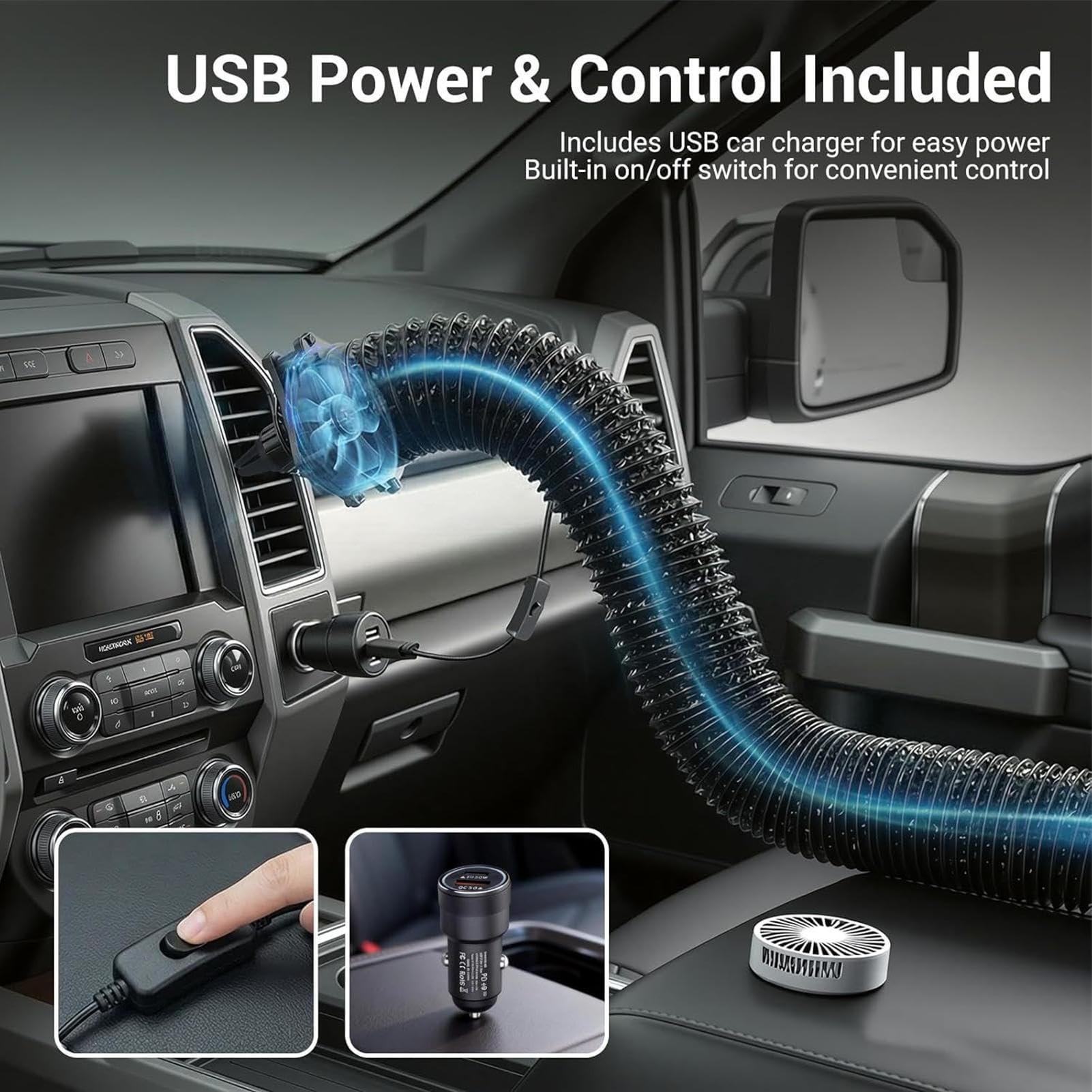 Tubo Condizionatore Portatile, 3 M Prolunga Per Uscita Aria Condizionata Auto, Per Sedile Posteriore, Con Ventilatore USB A Flusso D'aria, Resistente Al Calore, Per Berline, Pick-up, Furgoni, Camper