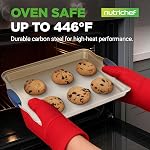NutriChef Kitchen Oven Baking Pans - Deluxe Nonstick Gold Coating Inside & Outside Carbon Steel Bakeware Set with Blue Silicone Handles, Durable & Reliable Cookie Sheet Oven Pan Style