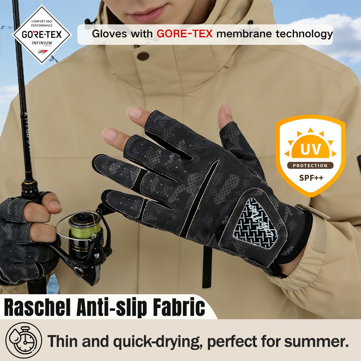 Guantes de Pesca Ciclismo Antideslizantes - Guantes Verano Medio Dedo Hombre Mujer, para Pesca, Caza, Senderismo (Mida la Circunferencia de la Palma Antes de ordenar)