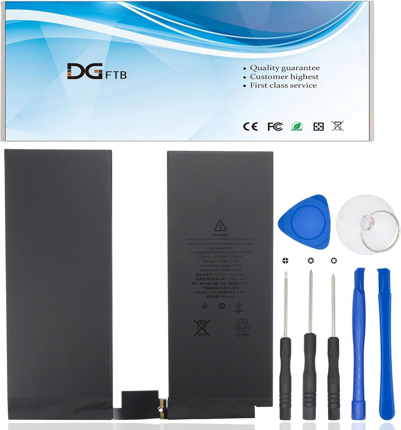 DGFTB New A2043 36.59Wh Tablet Replacement Battery for iPad Pro 12.9" 4th Gen 2020, with iPad Pro 12.9" 3rd Gen 2018 Series A1895 A1983 A1876 A2069 A2232 A2233 A2229 A2014 3.76V 36.59Wh/9720mAh