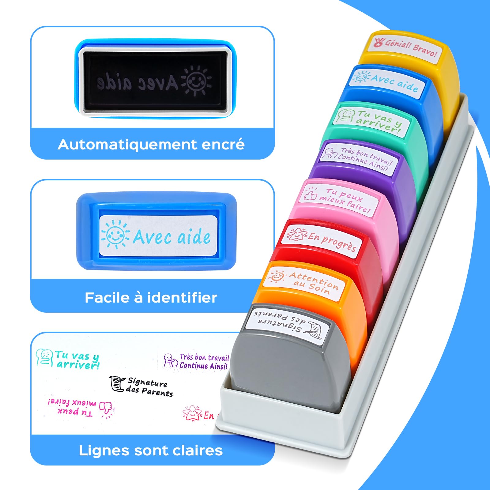 Hojalis 8Pcs Tampons Enseignants Français, Tampon Encreur