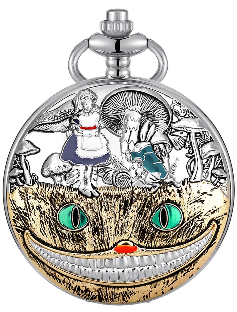 Tiong Nostalgia Movie Theme Design Alloy Quartz Pocket Watch with Necklace Chain