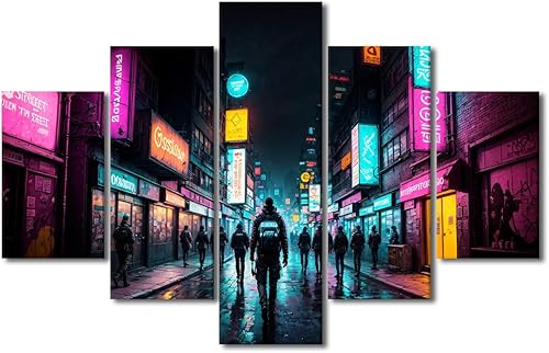 Miniatura 46 de Lienzo decorativo moderno para pared, pintura artística Cyberpunk, impresión de 5 paneles, decoración de lienzo para sala de estar para dormitorio