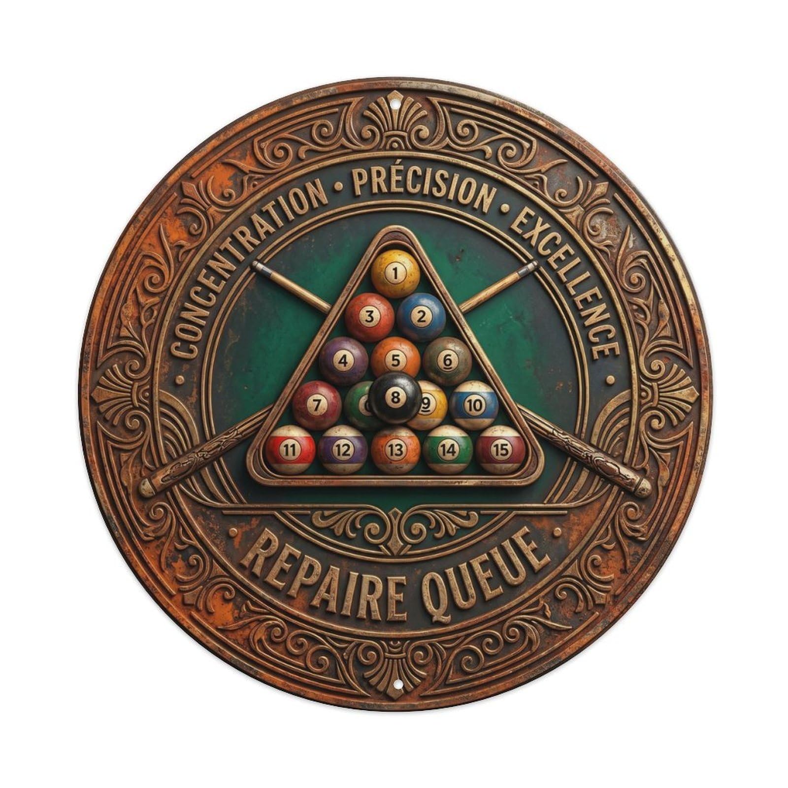 Cwbufd Vintage Style Concentration Precision Excellence Cue Den Vintage Metal Tin Sign Plaque Wall Decor For Cafe, Club Bar, Office, Garden Metal Poster 8X8inch