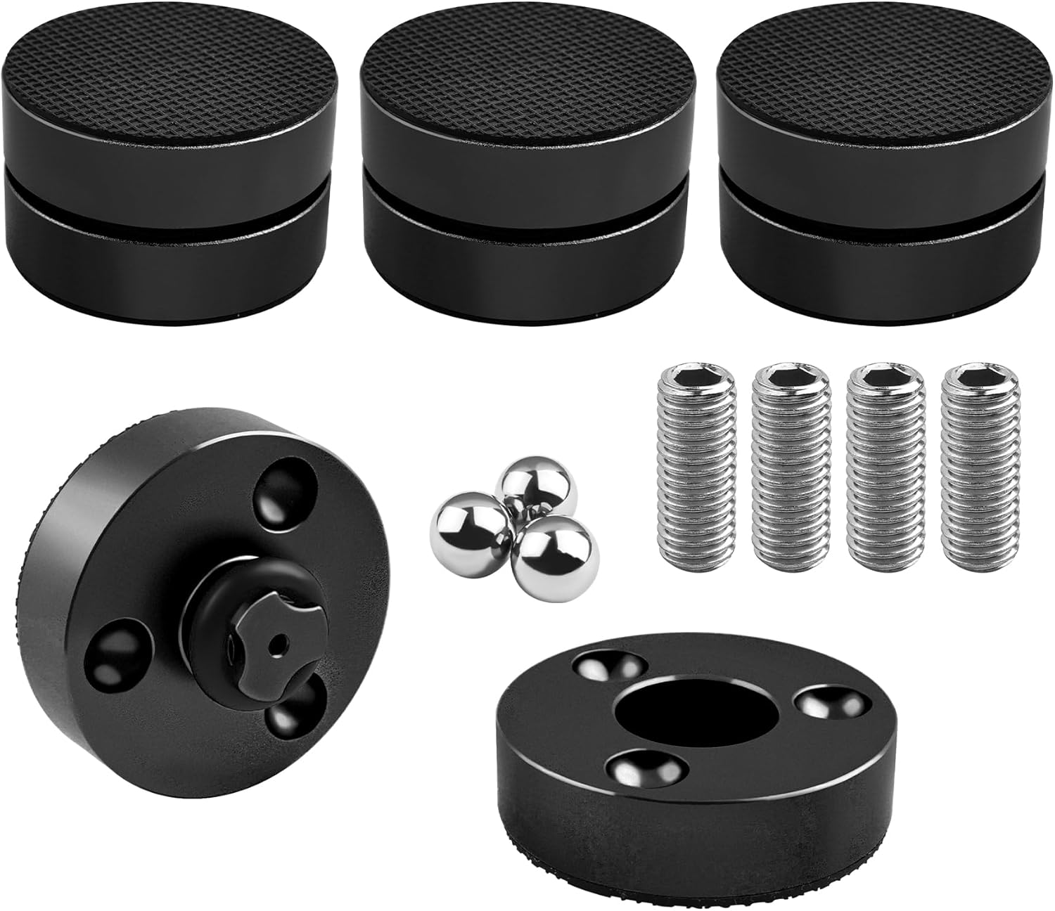 YYTCG 3-Point Brass & Aluminum Speaker Isolation Feet - Anti-Vibration Spikes for Turntables & Audiophiles (Black)