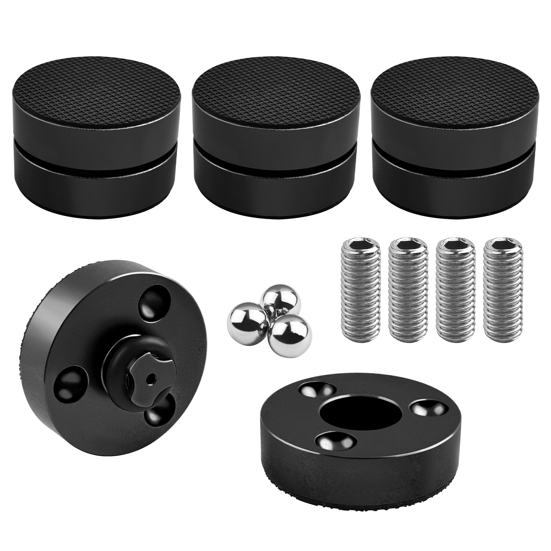 Pies de aislamiento de 3 puntos para altavoces y tocadiscos, picos antivibración de latón y aluminio para audiófilos, calidad de sonido mejorada (negro)