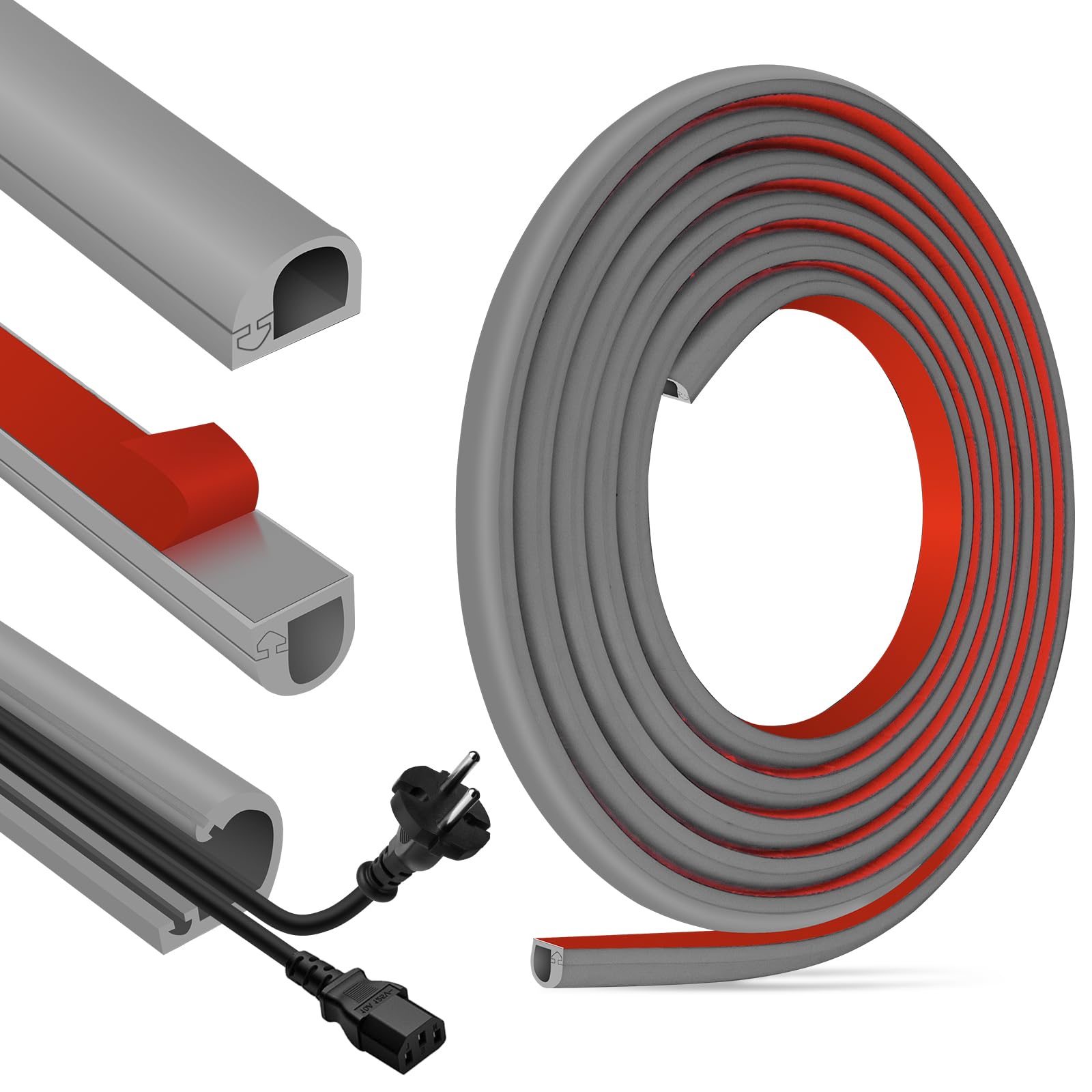 Cable Trunking for Electric Cables Self Adhesive Conduit Trunking with Side Open Design for Wall Floor TV Wire Hider (14mm×10mm×3m, Grey)