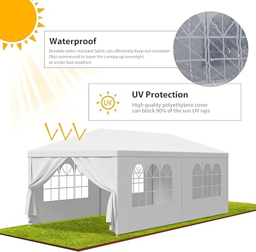 Miniatura 9 de Tienda de campaña con toldo de 10 x 10 pies, color blanco, tienda de campaña para bodas, toldos al aire libre, barbacoa, eventos, camping, refugio