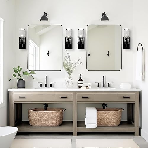 Miniatura 2 de ANDY STAR Espejo de pared para baño, espejo de baño negro mate de 30 x 36 pulgadas, espejo rectangular de esquina redondeada con marco de metal