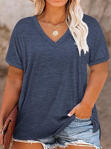 Miniatura 7 de VISLILY Camisetas de verano con cuello en V y manga enrollada para mujer