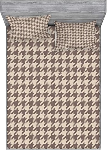 Lunarable Juego de sábanas bajeras y fundas de almohada vintage, patrón tradicional de pata de gallo escocés en colores pastel, tartán a cuadros