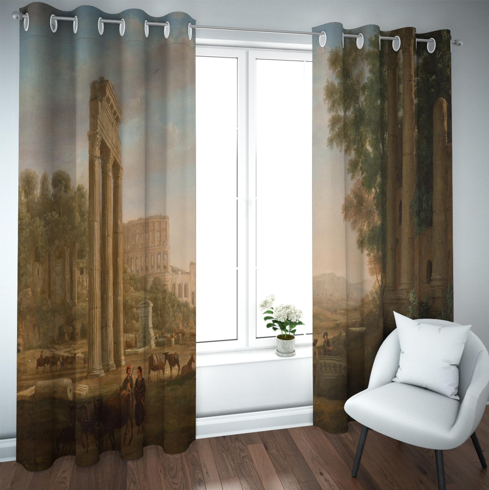 Rideaux occultants pour chambre à coucher au style vintage et ruines