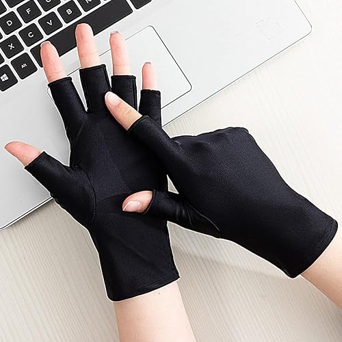 Miniatura 8 de Guantes de protección UV anti rayos UV sin dedos, guantes de manicura de gel para mujeres en el hogar (1 unidad, negro)
