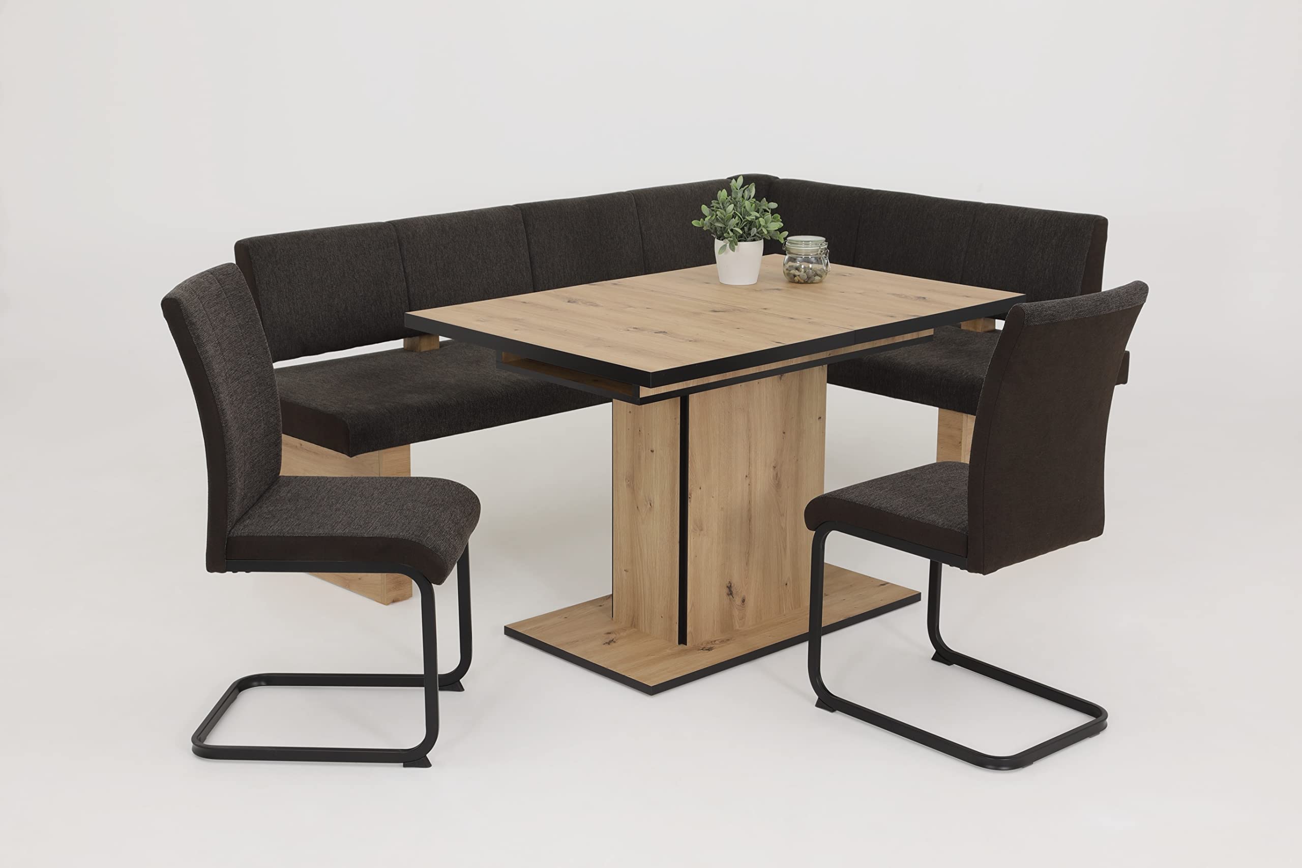 Hela Tische, Linn Banco Esquinero, Tela Tejida Marrón, Estructura de Madera de Roble Artisan, Montaje A La Izquierda-Derecha, Capacidad de Carga Aprox. 300 kg, Dimensiones 200 x 140 x 83 cm