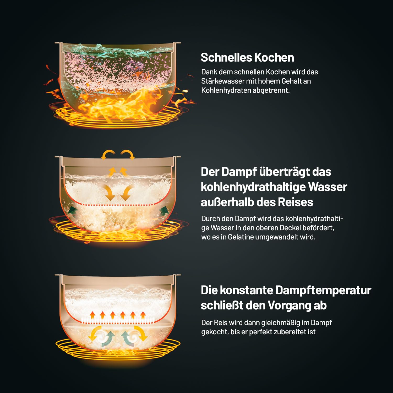 Lauben Low Sugar Reiskocher Rice Cooker mit Low-Sugar-Funktion, Fassungsvermögen 1,5l, verzögerter Start, Warmhalten, Innenbehälter spülmaschinengeeignet, Antihaftbeschichtung (Antracit)