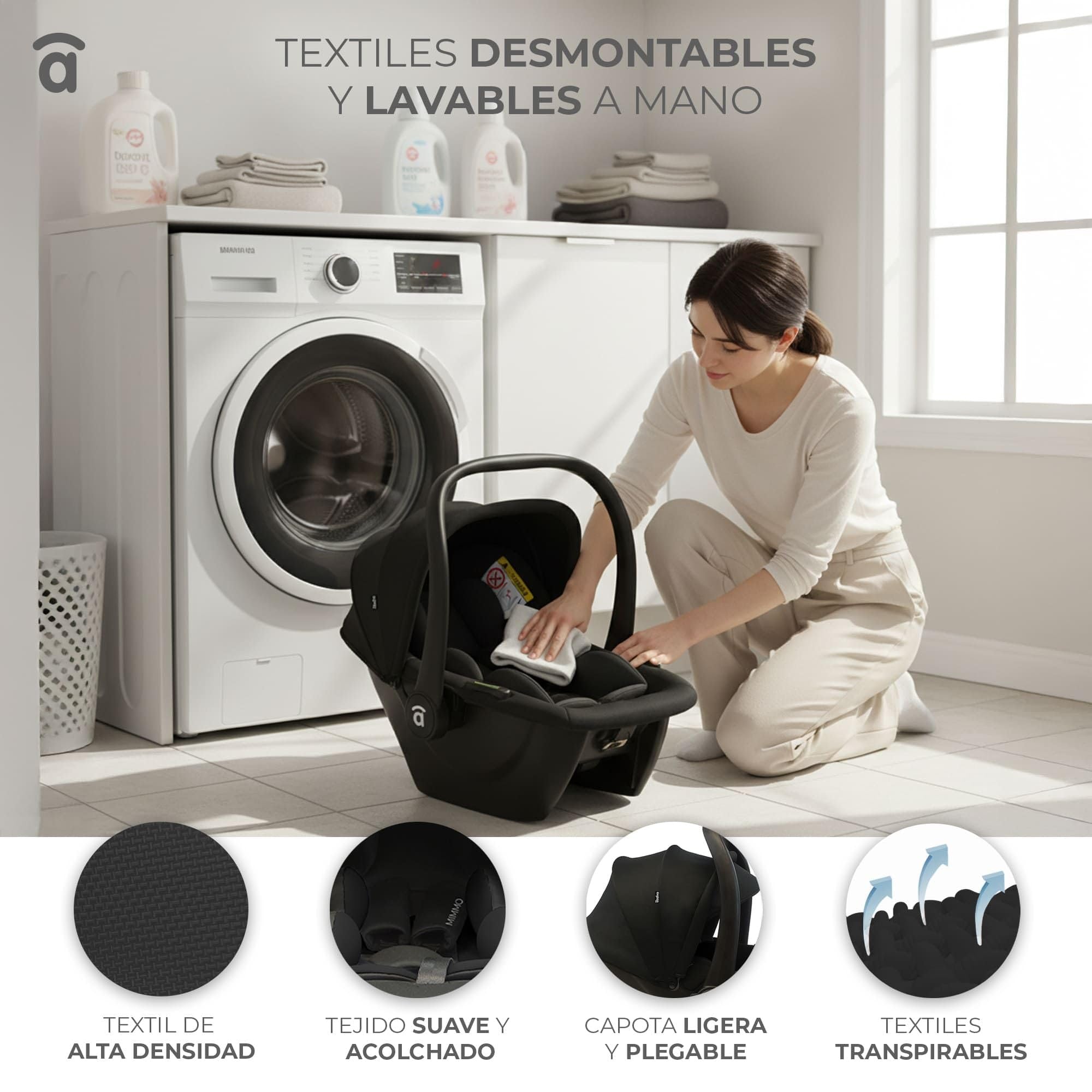 Silla de auto recién nacido (Grupo 0+) i-Size a contramarcha | Homologada ECE R129, reposacabezas 8 posiciones, reductor incluido, capota extensible, ultraligera 2,80 kg | Mimmo Negra Asalvo