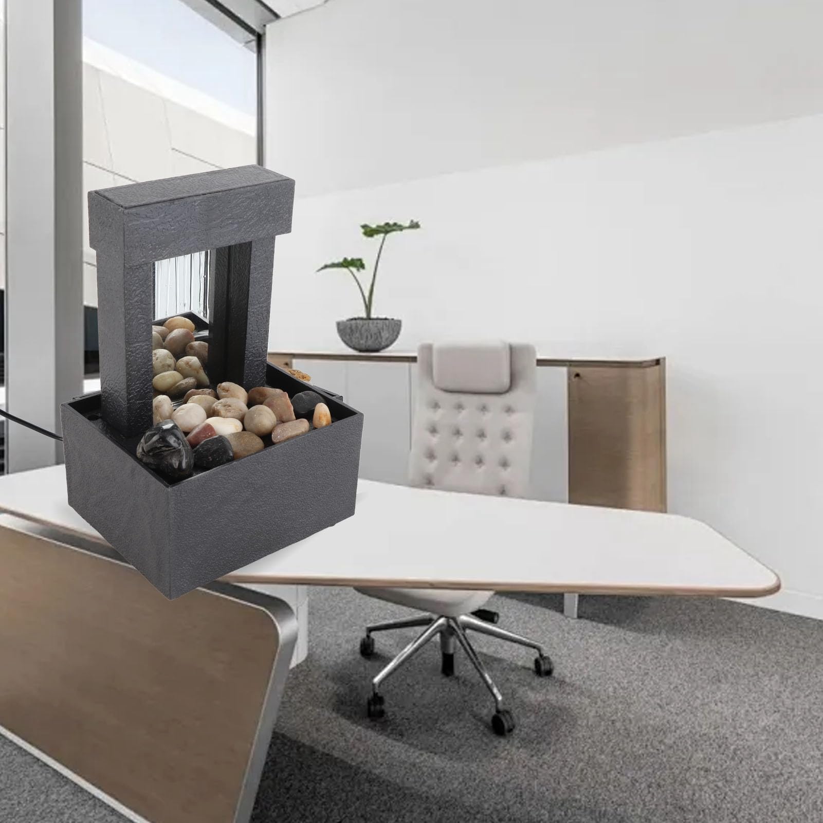 Fuente Decorativa de jardín, Fuente de Agua con Cascada, de Piedra, con iluminación LED, alimentación USB, Bomba de Agua, Feng Shui Zen, decoración para salón, Dormitorio, Oficina