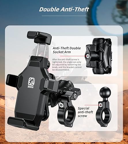 Miniatura 4 de Kewig Soporte de teléfono para motocicleta, amortiguador de vibraciones, bloqueo seguro de alta velocidad, soporte para teléfono celular de