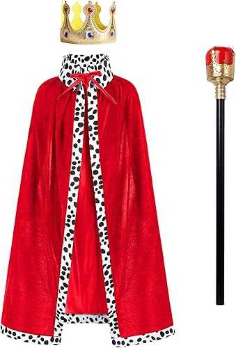 Miniatura 8 de IBTOM CASTLE Disfraz de rey para niños, traje de reina de Aldult, conjunto de cetro de corona para niños, capa de príncipe real, disfraz de
