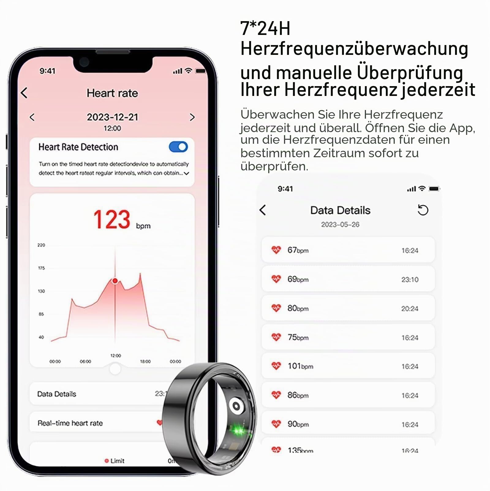 Smart Ring Fitness Tracker Smartringe für Herren Damen Smart Ring Android Smartring Fitnessring Schlaftracker Gesundheitsring Herren Schrittzähler Fitnesstracker Pulsmesser Sport Rosegold Schwarz
